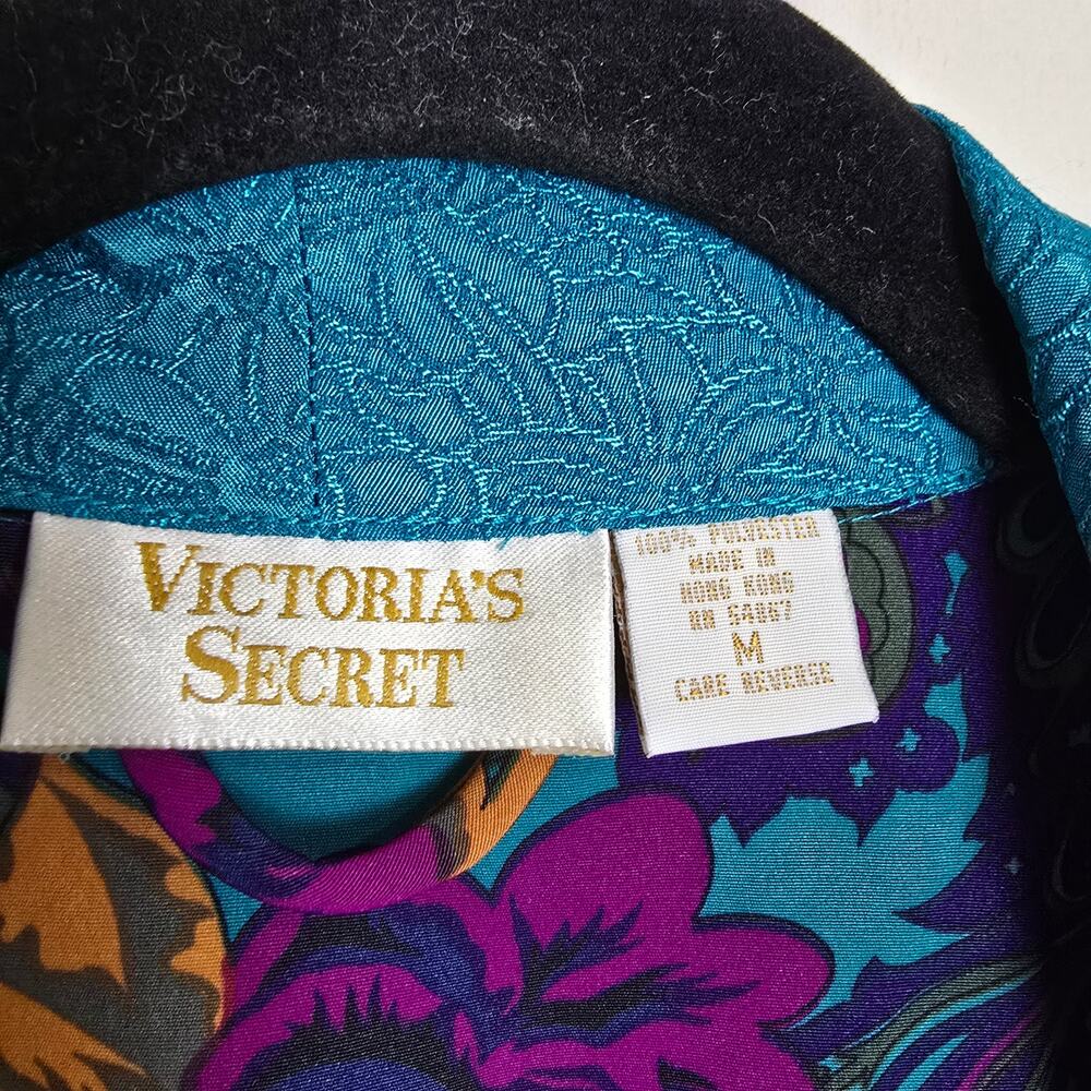 Vintage Victoria's Secret Gold Label Robe Floral Size Medium Teal Purple Green - Picture 3 of 3